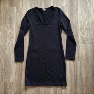 James Purse Black Long Sleeve Scoop Neck Midi Dress. Sz 3/ Large